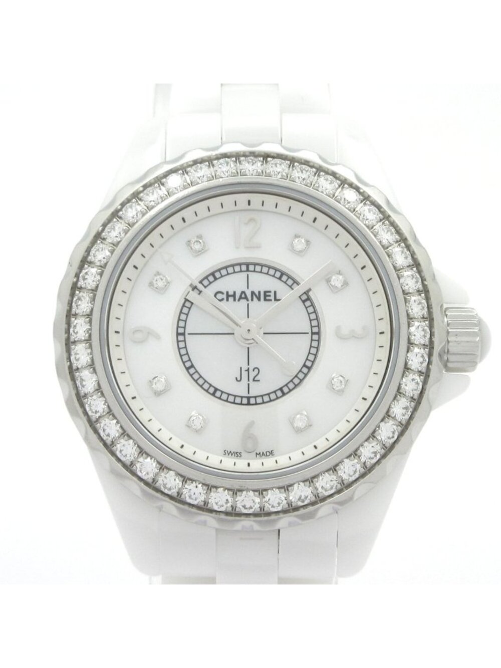Chanel Watch 29 Ceramic Shell Dial Diamond Index Bezel White